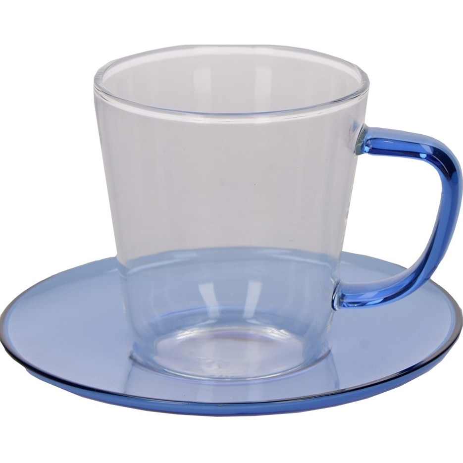 Ceasca cu farfurie - Blue, Sticla, 300 ml, Albastru