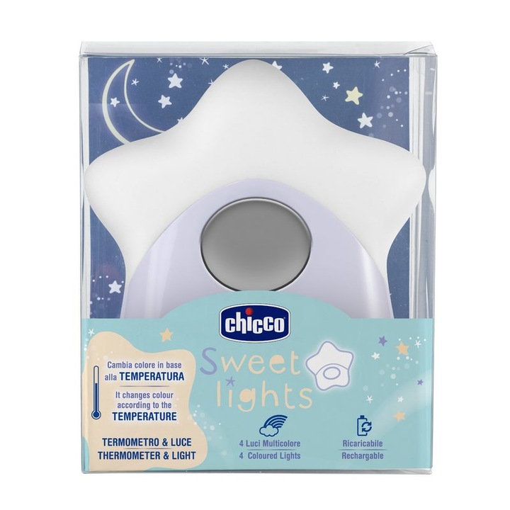 Chicco Night Light Star csillag éjszakai fény szobahőmérővel, USB-kábellel, 1db
