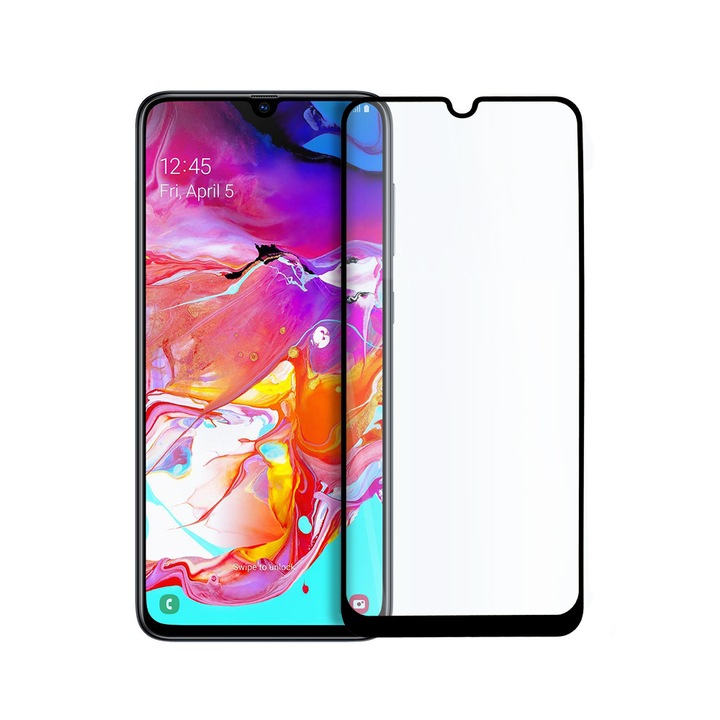 9D Иновативен Стъклен Протектор Tempered Glass за Samsung Galaxy A70, Full Cover, Full Glue, Черен