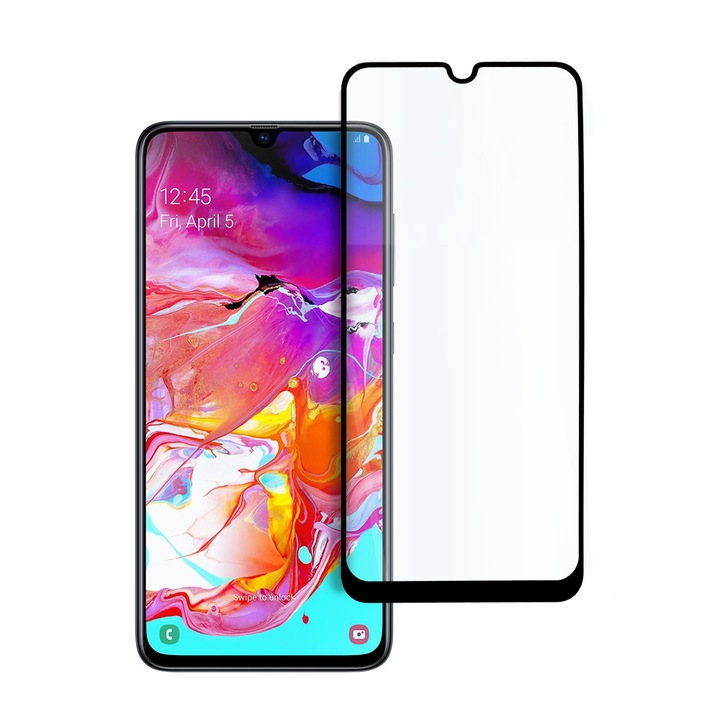 Стъклен Протектор Tempered Glass за Samsung Galaxy A70, 9D Технология, Full Glue, Full Cover, Черен