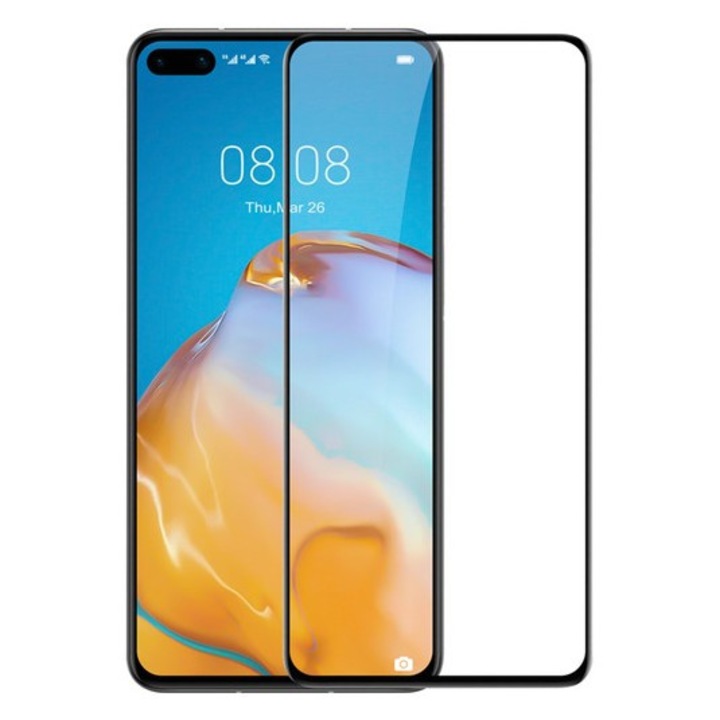 5D Стъклен Протектор за Huawei P40, Tempered Glass, Цялостно покритие и залепване, Черен