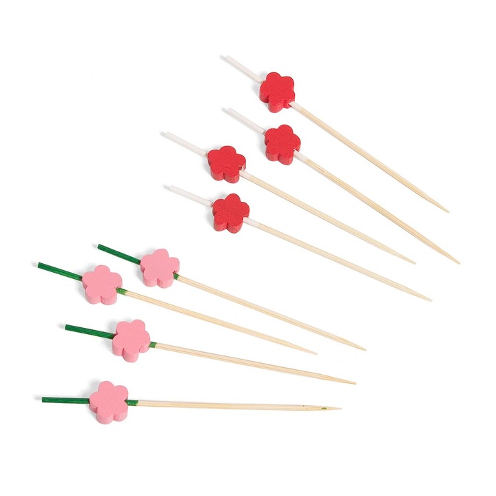 Комплект 24 клечки за зъби DecorCasa с декоративни цветя за парти, 12 см