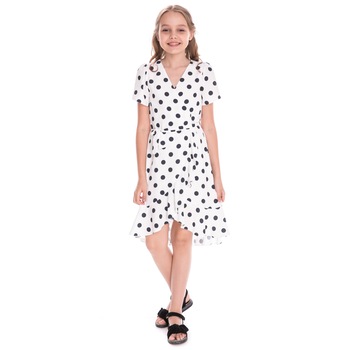 Rochie fetite Mara, FamilyFashion, alb cu buline Rochie fetite Mara, FamilyFashion, alb cu buline