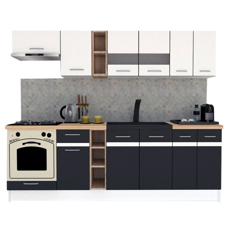 Set Bucatarie Marina New 260, Alb / Gri, 260 x 195-230 x 60 cm