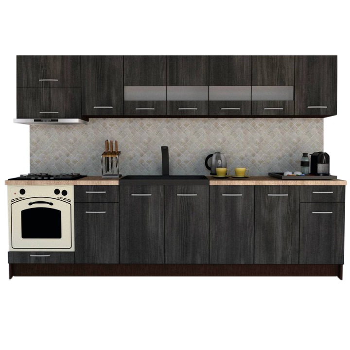 Set Bucatarie Marina New 300 B, Wenge / Decor 8509, 300 x 210-230 x 60 cm