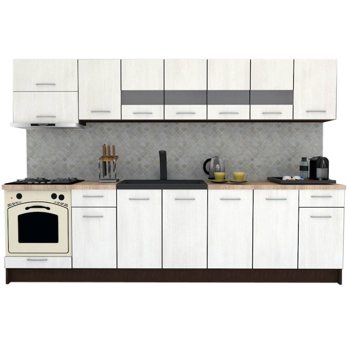 Set Bucatarie Marina New 300 B, Wenge / Decor 8508, 300 x 210-230 x 60 cm