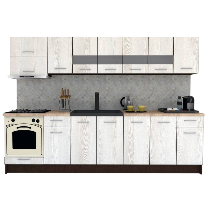 Set Bucatarie Marina New 300 B, Wenge / Decor K010, 300 x 210-230 x 60 cm