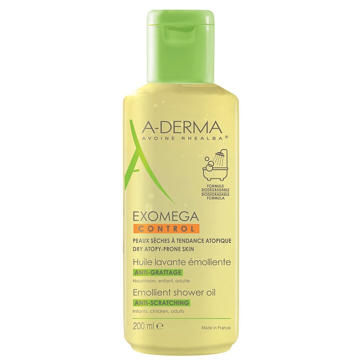 Душ олио A-Derma Exomega Control, За суха и атопична кожа, 200 мл