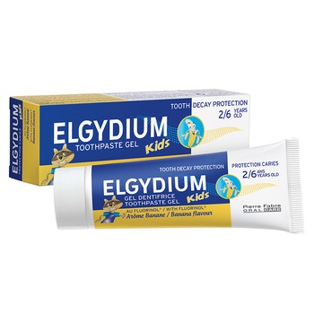 Pasta de dinti Elgydium Kids cu aroma de banane, 2-6 ani, 50 ml Pasta de dinti Elgydium Kids cu aroma de banane, 2-6 ani, 50 ml