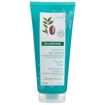 Gel de dus Klorane cu extract de apa de tiare pentru toate tipurile de piele, 200 ml Gel de dus Klorane cu extract de apa de tiare pentru toate tipurile de piele, 200 ml