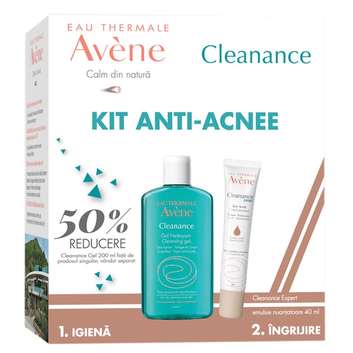 Avene bőrápoló csomag: Cleanance Expert emulzió pattanásos bőrre, 40 ml + Cleanance tisztító gél zsíros bőrre, 200 ml