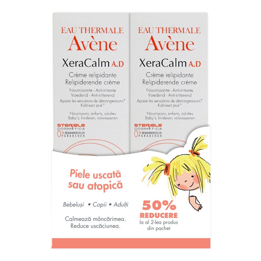 Pachet 2 x Crema de corp Avene XeraCalm A.D. pentru piele uscata si atopica, 400 ml