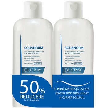 Pachet 2 x Sampon anti-matreata uscata Ducray Squanorm, 200 ml Pachet 2 x Sampon anti-matreata uscata Ducray Squanorm, 200 ml