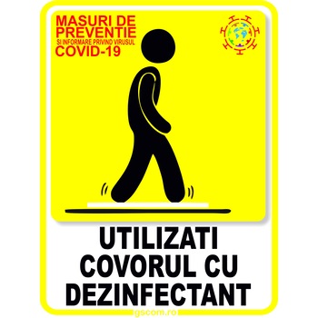 Afis autocolant COVID-19, GSC, Autocolant, 14x18.5 cm, indicator utilizare covor dezinfectant Afis autocolant COVID-19, GSC, Autocolant, 14x18.5 cm, indicator utilizare covor dezinfectant