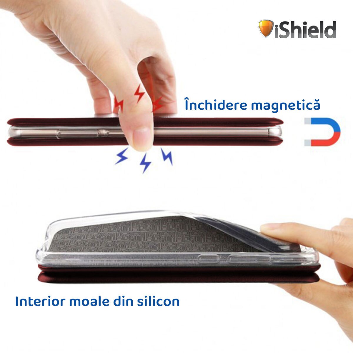 Husa pentru Samsung A51, Flip, carte cu magnet integrat, buzunar interior, piele eco, iShiled - Visinie