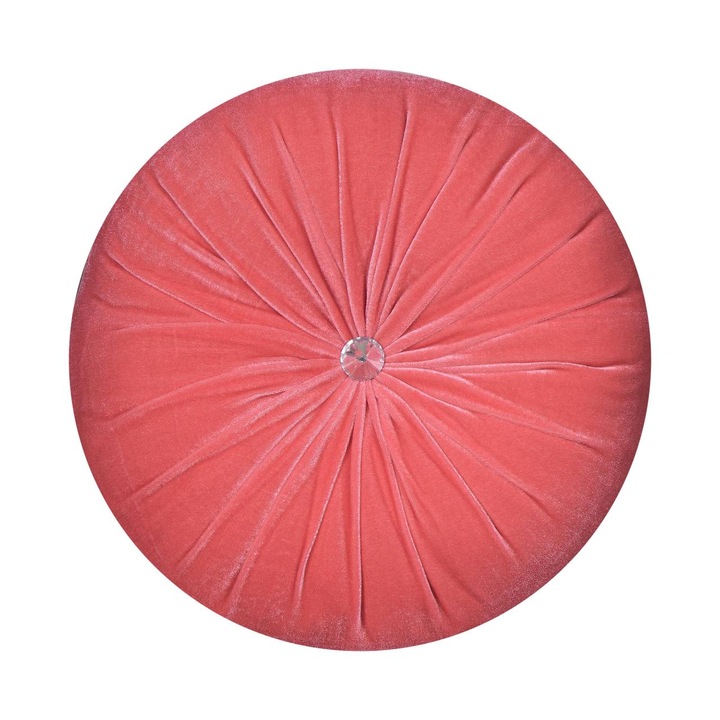Dekoratív párna, bársony, kerek, korall, 33 cm