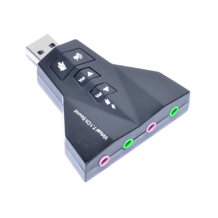 Placa de sunet USB 7.1, 2 intrari microfon, 2 iesiri casti, Negru, AXT-BBL3557