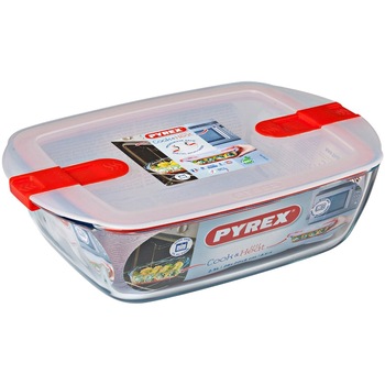 Vas rectangular Pyrex, cu capac, sticla termorezistenta, 23 x 15 x 6 cm, 1.1 L Vas rectangular Pyrex, cu capac, sticla termorezistenta, 23 x 15 x 6 cm, 1.1 L