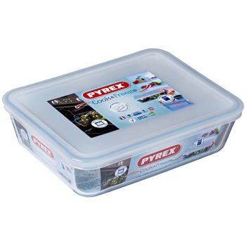 Vas rectangular Pyrex, cu capac, sticla termorezistenta, 22 x 17 x 6 cm, 1.5 L Vas rectangular Pyrex, cu capac, sticla termorezistenta, 22 x 17 x 6 cm, 1.5 L