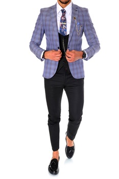 Costum B1530, pentru barbati, elegant, slim fit, sacou, vesta, pantaloni, albastru Costum B1530, pentru barbati, elegant, slim fit, sacou, vesta, pantaloni, albastru