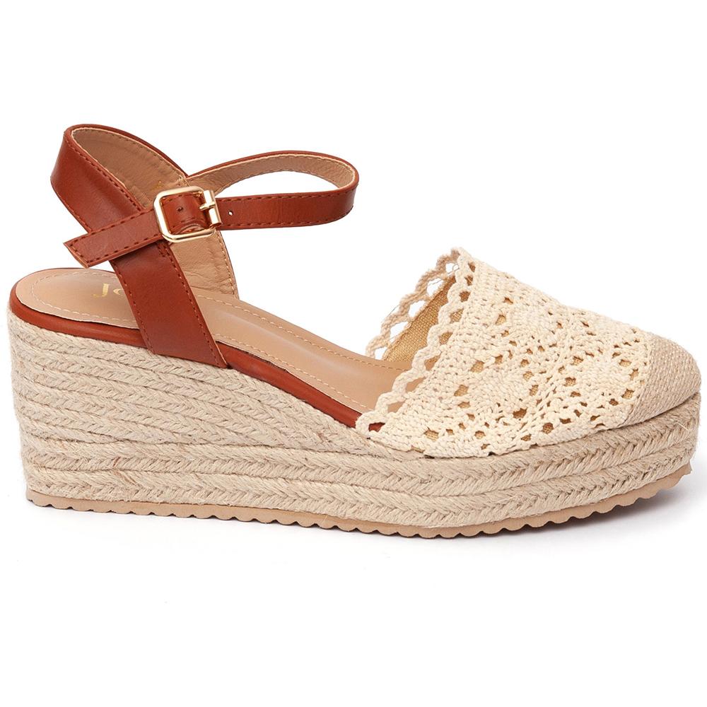 Sandale dama Lensar cu macrameu din bumbac, Bej, Bej