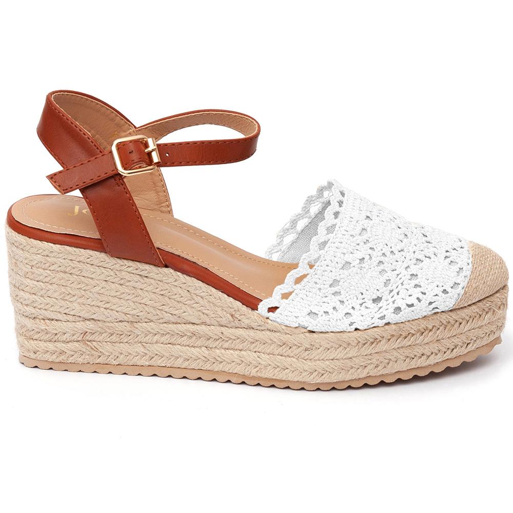 Sandale dama Lensar cu macrameu din bumbac, Alb, Alb