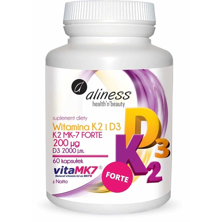 Aliness K2-vitamin FORTE MK-7 200 µg Natto + D3 kapszula, 60 db