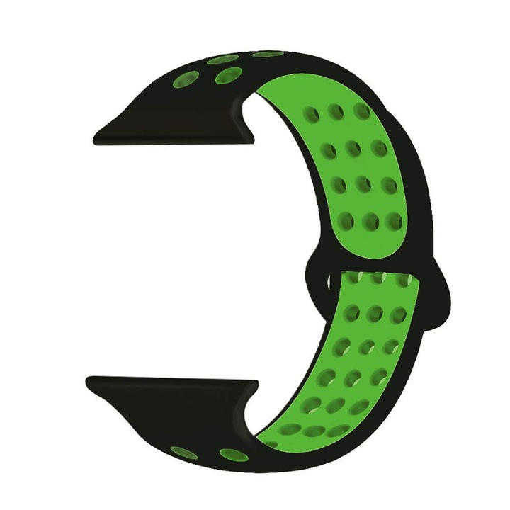 Bratara silicon compatibila Apple Watch 1/2/3/4 44 mm ACS-9994019 Negru/Verde