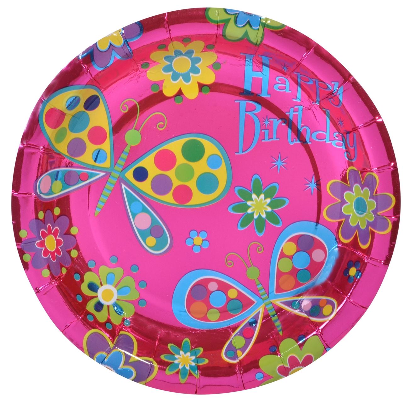 Farfurii de carton Zola® pentru petrecere copii, Roz cu fluturi, 23 cm, 10 bucati