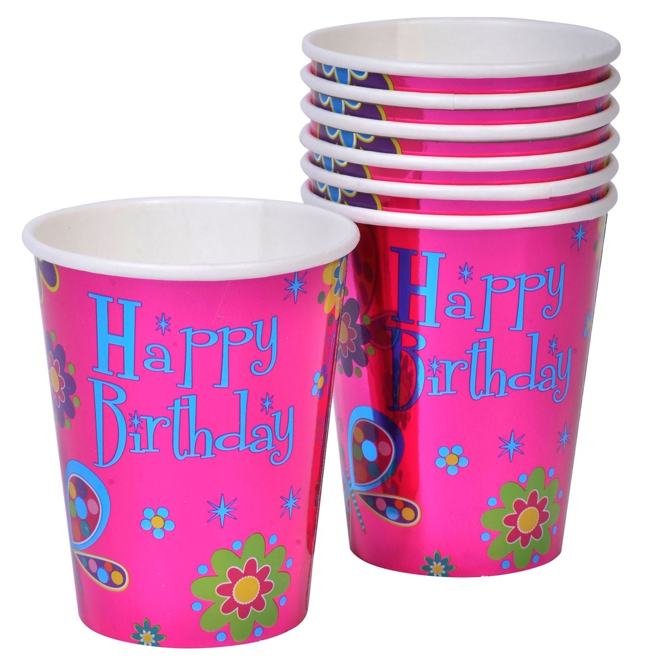 Pahare carton Zola® pentru petrecere copii, roz cu fluturi, 270 ml, 10 bucati