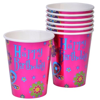 Pahare carton Zola® pentru petrecere copii, roz cu fluturi, 270 ml, 10 bucati Pahare carton Zola® pentru petrecere copii, roz cu fluturi, 270 ml, 10 bucati