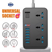 Prelungitor cu 3 prize global universal si 6 USB 3.1A, intrerupator, protectie supratensiune, 1.6m