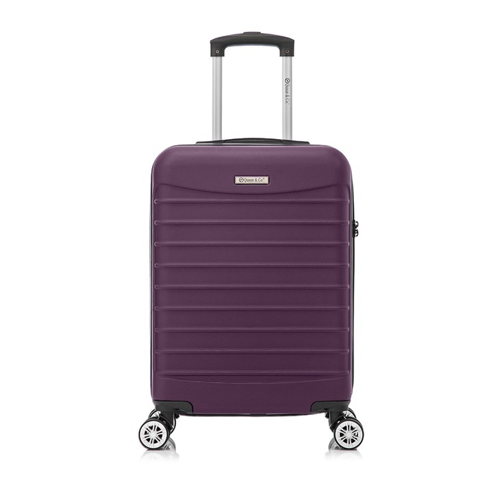 Kabinbőrönd repülőre, kézipoggyász 55x36x20 cm, LINE modell Quasar & Co.®, ABS 2.8 mm, lopásgátló cipzár, számzár, teleszkópos fogantyú, 4 dupla csendes kerék 360°, 10 kg-ig, repülős bőrönd, mályvaszín