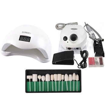 Kit unghii false, Lampa LED, Model SUN 5, 48 W, Freza electrica profesionala, DM 202, 35.000 rpm, alba si Set 12 capete de lucru, pentru freze electrice Kit unghii false, Lampa LED, Model SUN 5, 48 W, Freza electrica profesionala, DM 202, 35.000 rpm, alba si Set 12 capete de lucru, pentru freze electrice