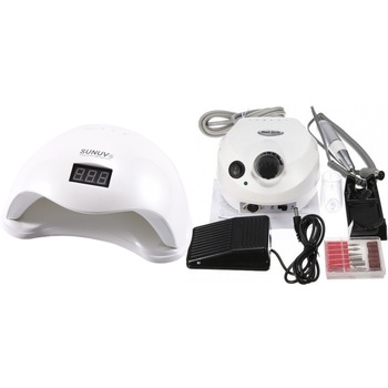 Kit unghii, Lampa LED, Model SUN 5, 48 W, si Freza electrica profesionala, DM 202, 35.000 rpm, alba Kit unghii, Lampa LED, Model SUN 5, 48 W, si Freza electrica profesionala, DM 202, 35.000 rpm, alba