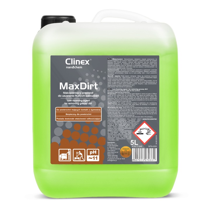 Продукт за почистване на мазни петна Clinex Max Dirt, 5л