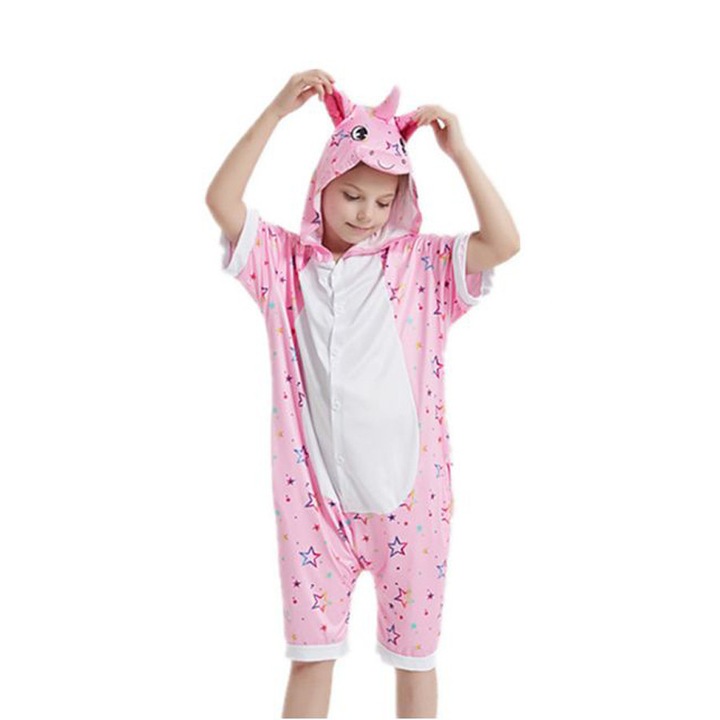 Къса пижама гащеризон еднорог, розова