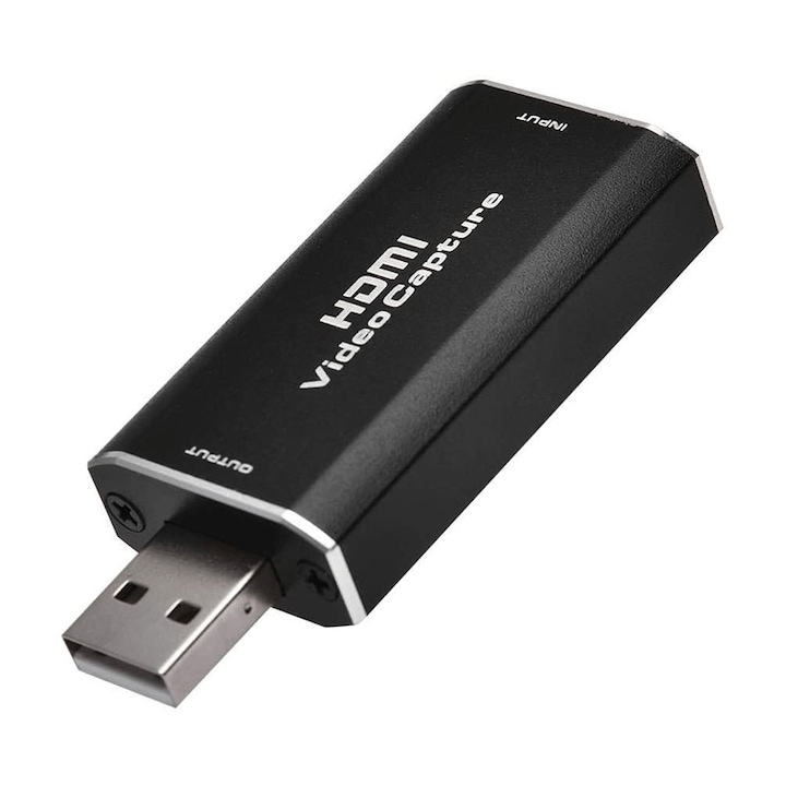 Placa de captura video input HDMI 4K 30Hz la output USB 2.0 1080P 60FPS, pentru inregistrare gaming/ predare/ conferinta, negru