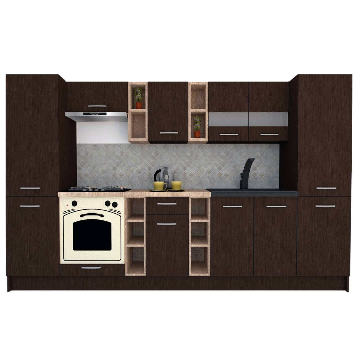 Set Bucatarie Marina New 320 A, Wenge / Decor 8548, 320 x 195,5 x 60 cm