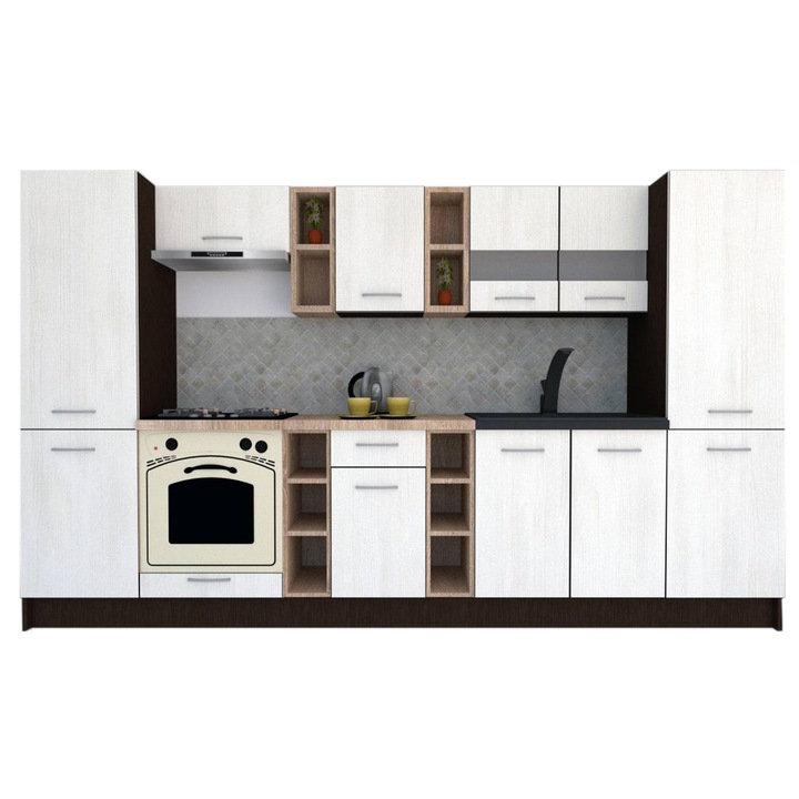 Set Bucatarie Marina New 320 A, Wenge / Decor 8508, 320 x 195,5 x 60 cm