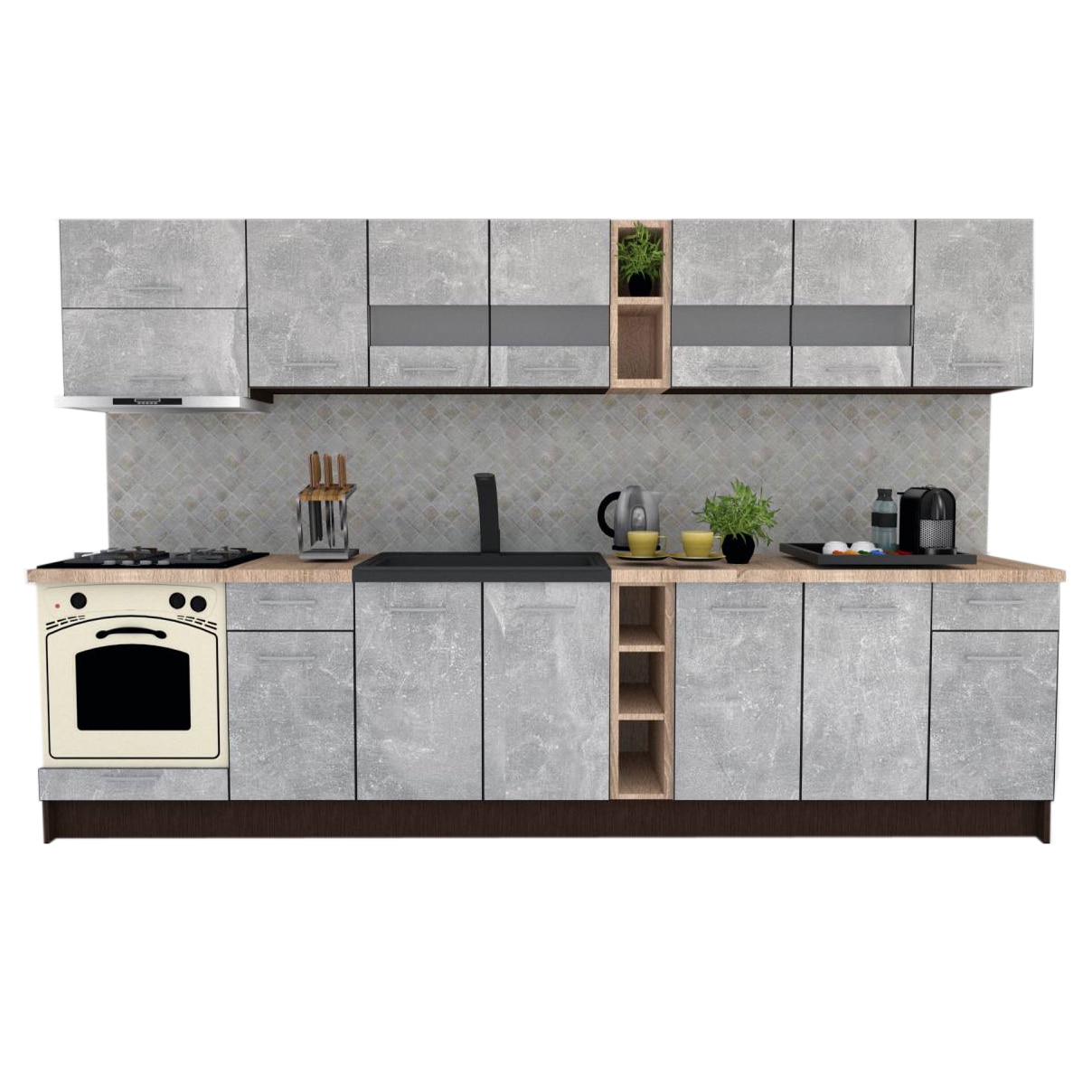 Set Bucatarie Marina New 320 B, Wenge / Decor 4298, 320 x 210-230 x 60 cm