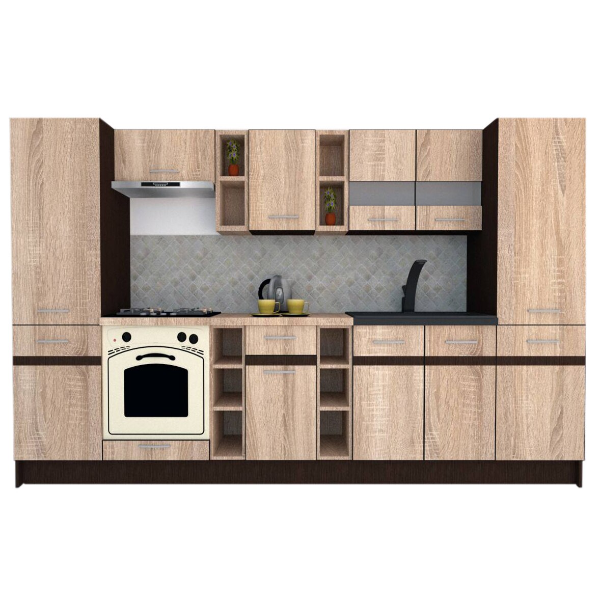 Set Bucatarie Marina New 320 A, Stejar Sonoma, 320 x 195,5 x 60 cm