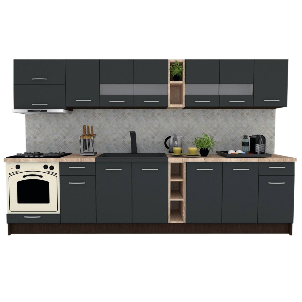 Set Bucatarie Marina New 320 B, Wenge / Decor 0164, 320 x 210-230 x 60 cm
