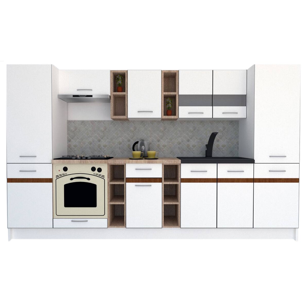 Set Bucatarie Marina New 320 A, Alb, 320 x 195,5 x 60 cm