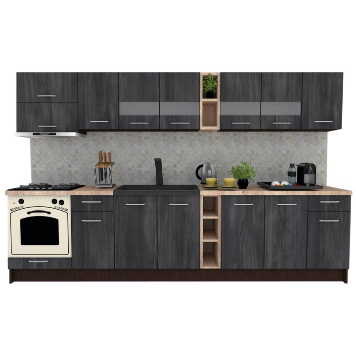 Set Bucatarie Marina New 320 B, Wenge / Decor 8509, 320 x 210-230 x 60 cm
