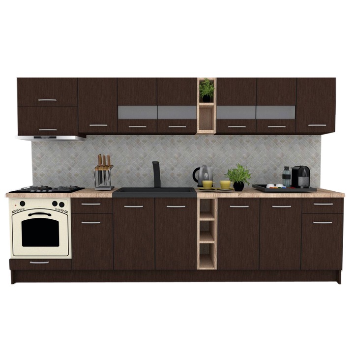 Set Bucatarie Marina New 320 B, Wenge / Decor 8548, 320 x 210-230 x 60 cm