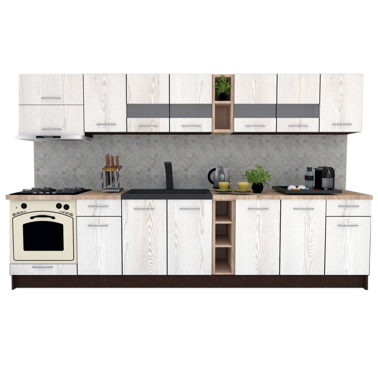 Set Bucatarie Marina New 320 B, Wenge / Decor K010, 320 x 210-230 x 60 cm