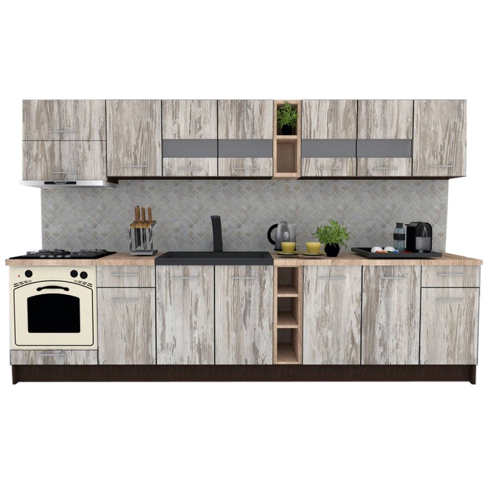 Set Bucatarie Marina New 320 B, Wenge / Decor K084, 320 x 210-230 x 60 cm