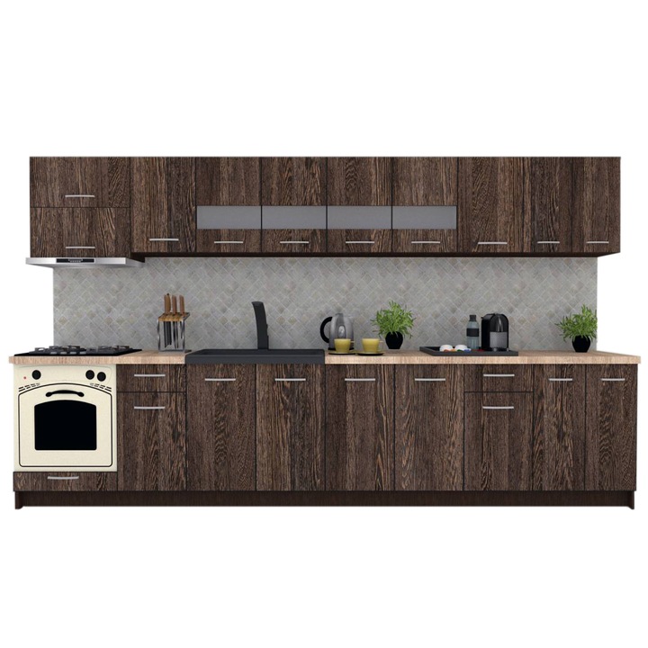 Set Bucatarie Marina New 360, Wenge / Decor 7648, 360 x 210-230 x 60 cm
