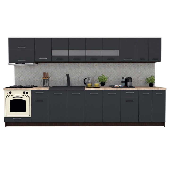 Set Bucatarie Marina New 360, Wenge / Decor 0164, 360 x 210-230 x 60 cm